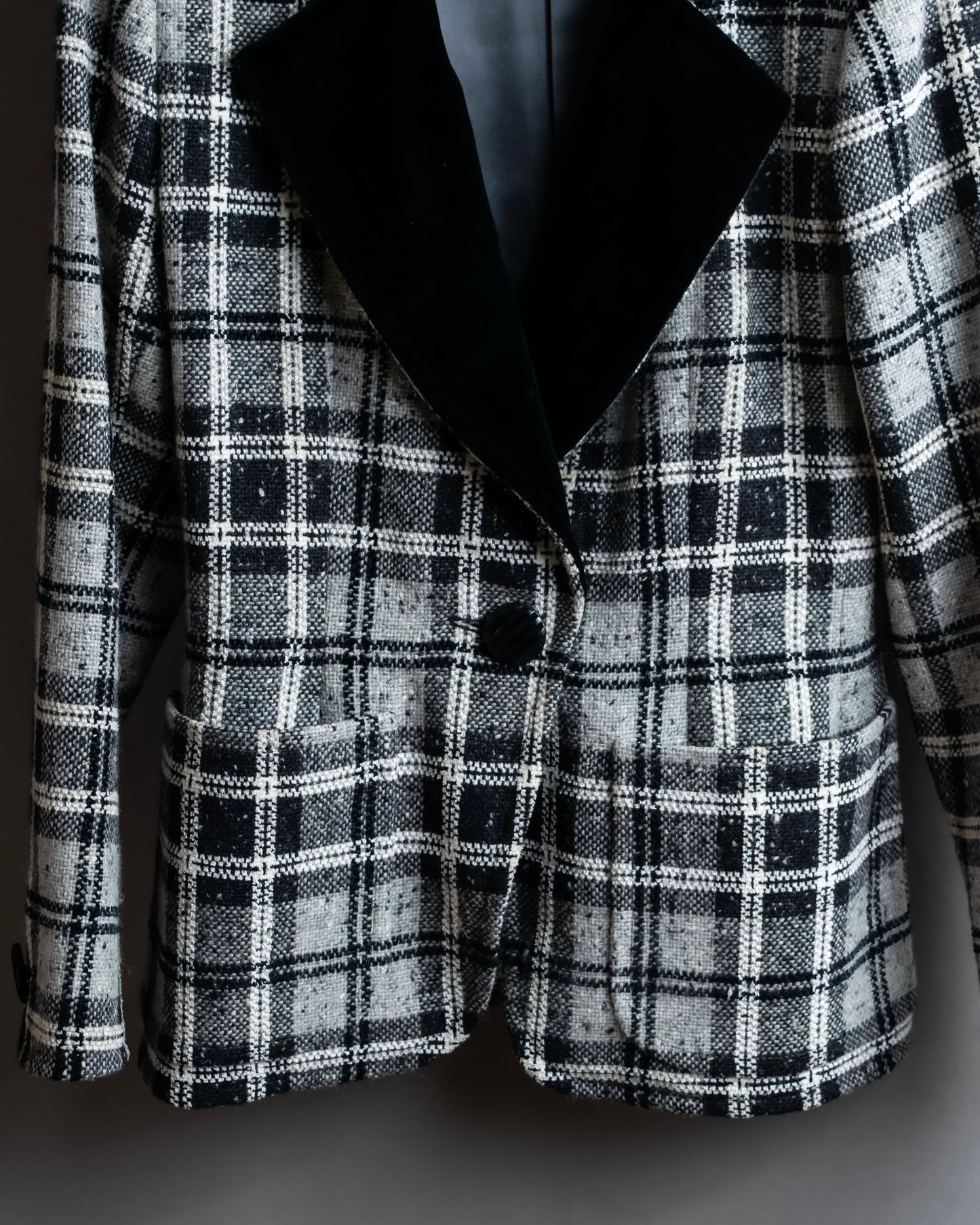 "YVES SAINT LAURENT" Monotone Madras check pattern shaped tailored jacket