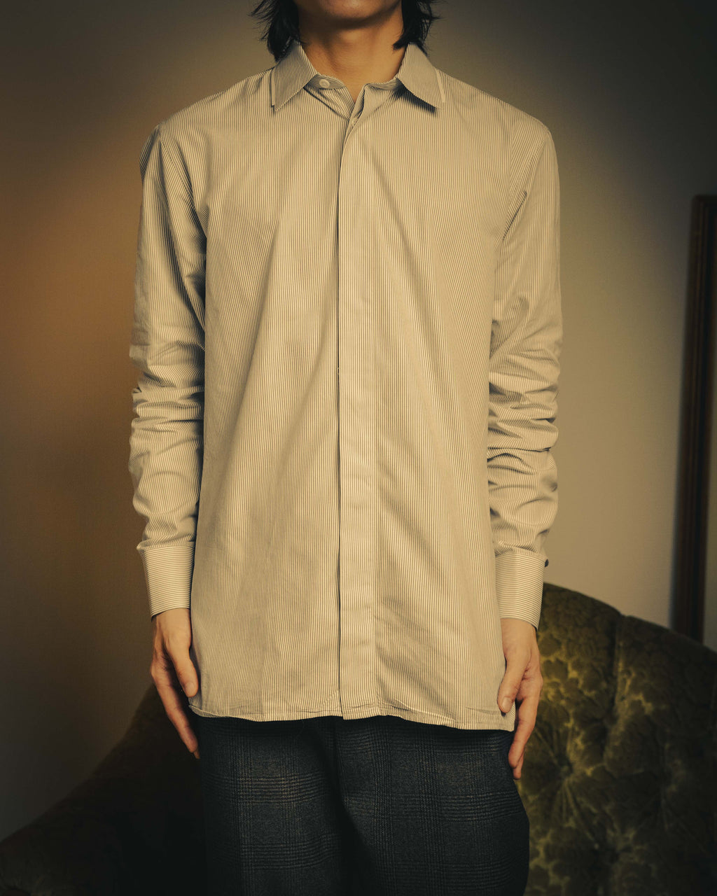 -SPECIAL- "Dior" 00's-10's Fine pinstripe concealed placket dress shirt
