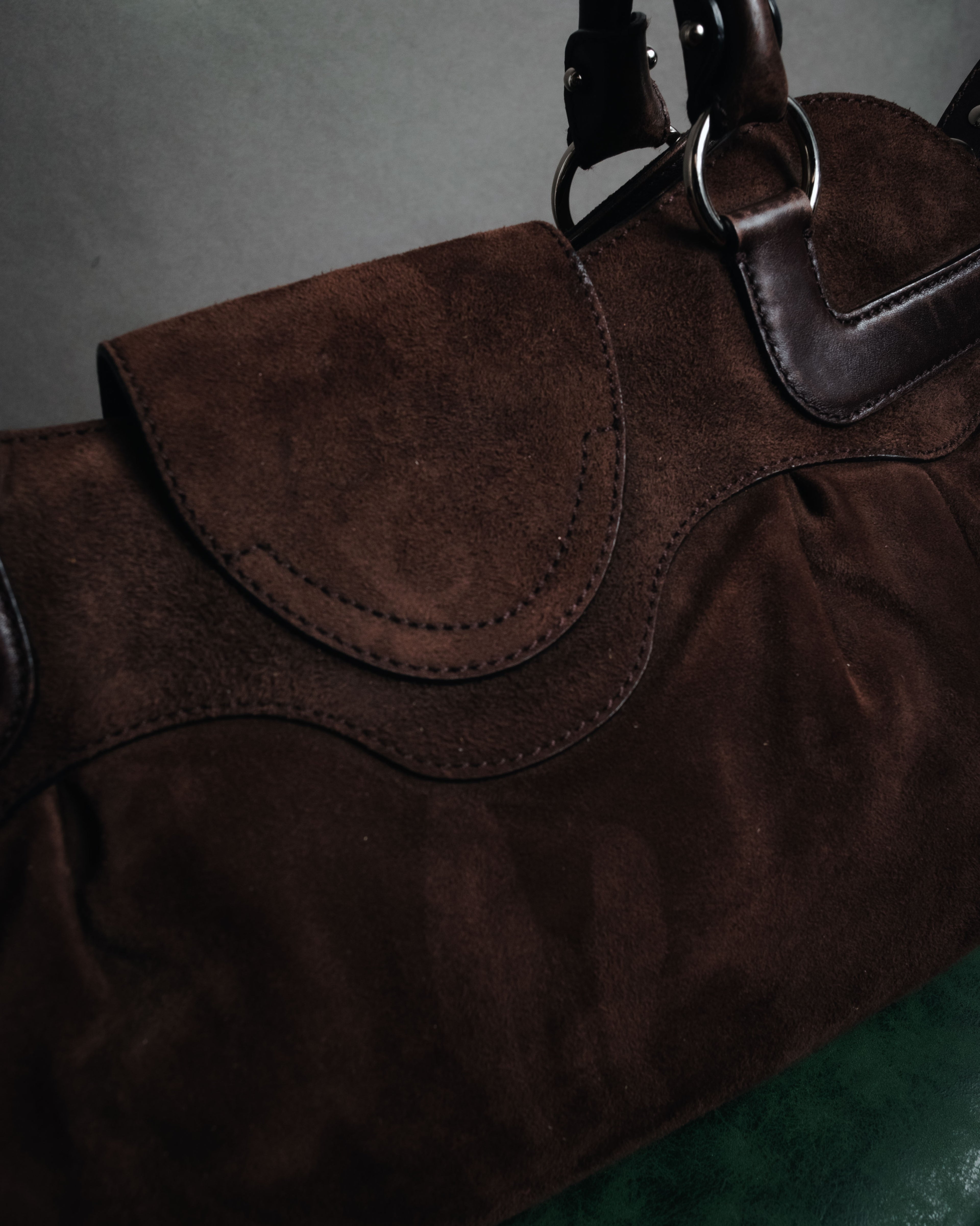 "Salvatore Ferragamo" 00’s suede gancini gathered bowling bag