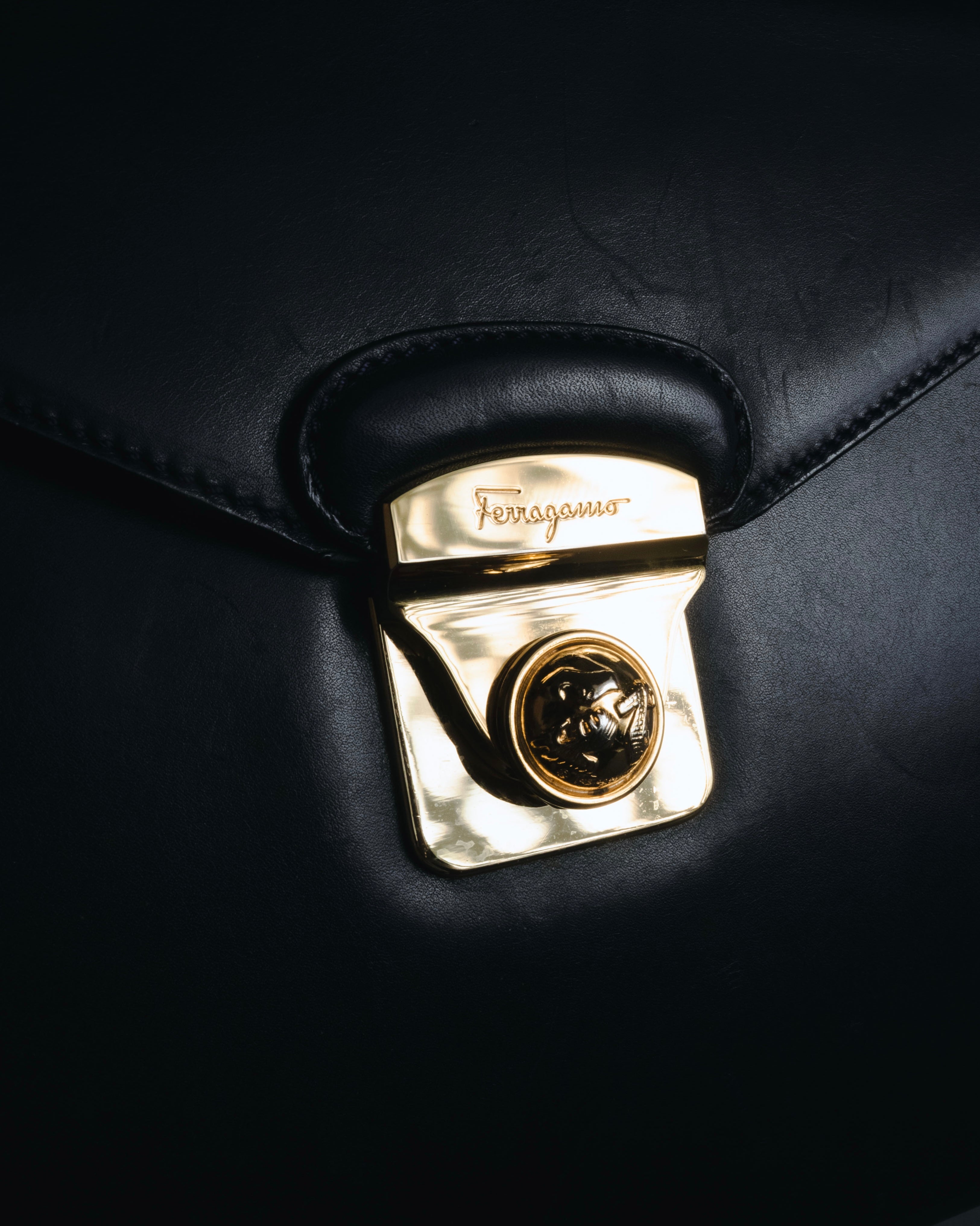 "Salvatore Ferragamo" Structured top-handle leather satchel bag