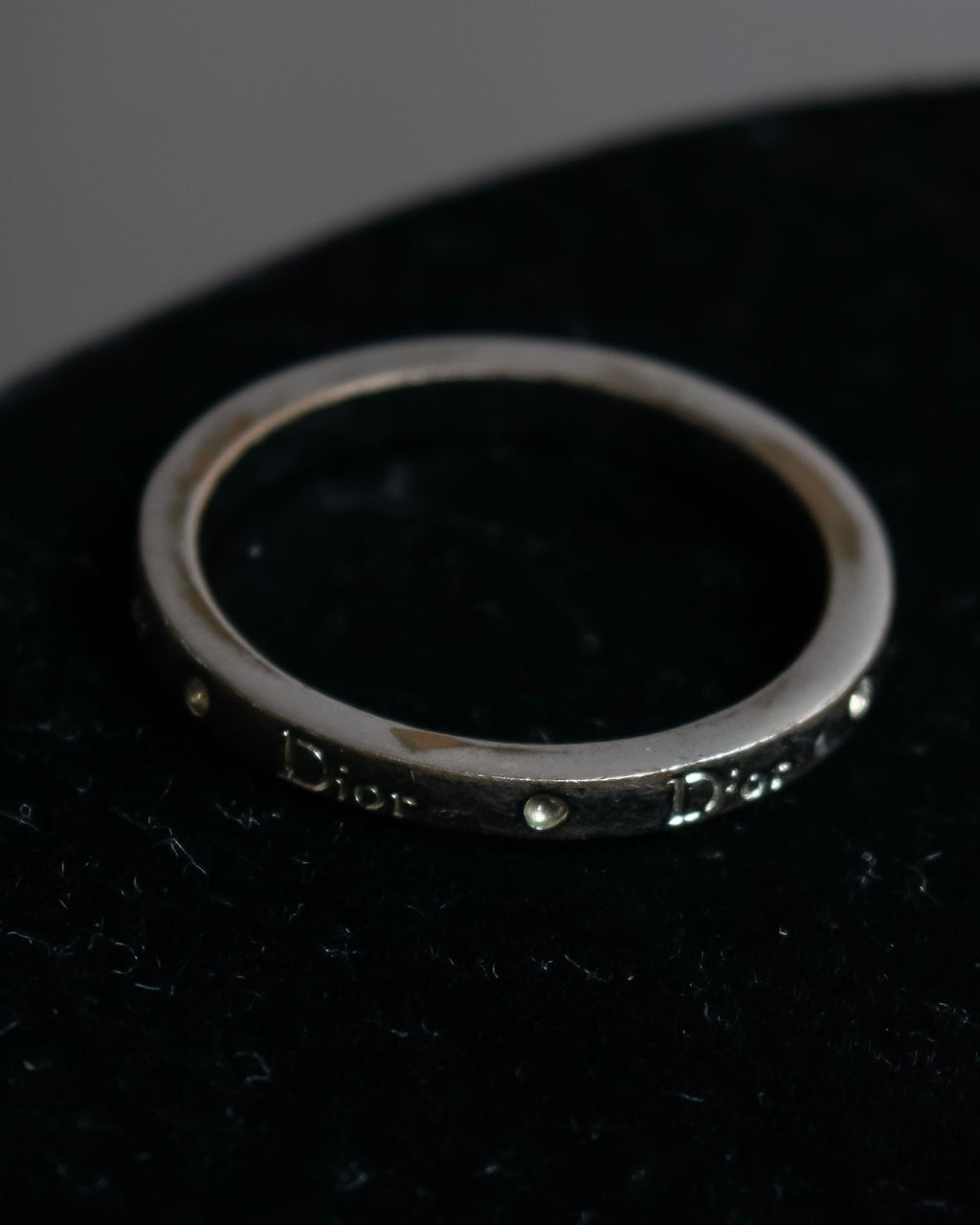 "DIOR" Logo engraved narrow silver ring