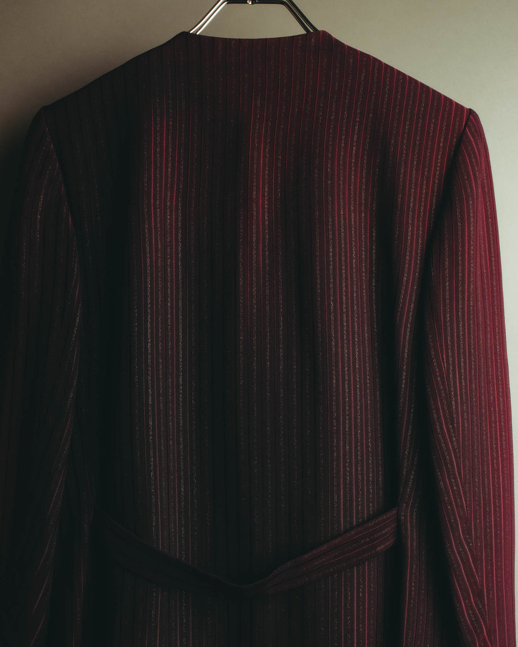 -SPECIAL- “Yves Saint Laurent“ 80's-90's Swiss fabric lurex stripe collarless long jacket