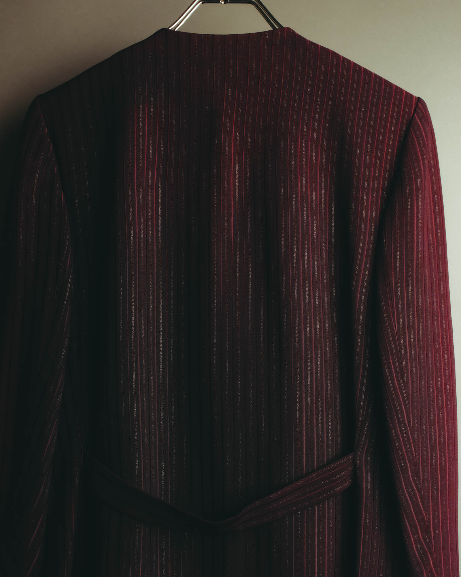 -SPECIAL- “Yves Saint Laurent“ 80's-90's Swiss fabric lurex stripe collarless long jacket
