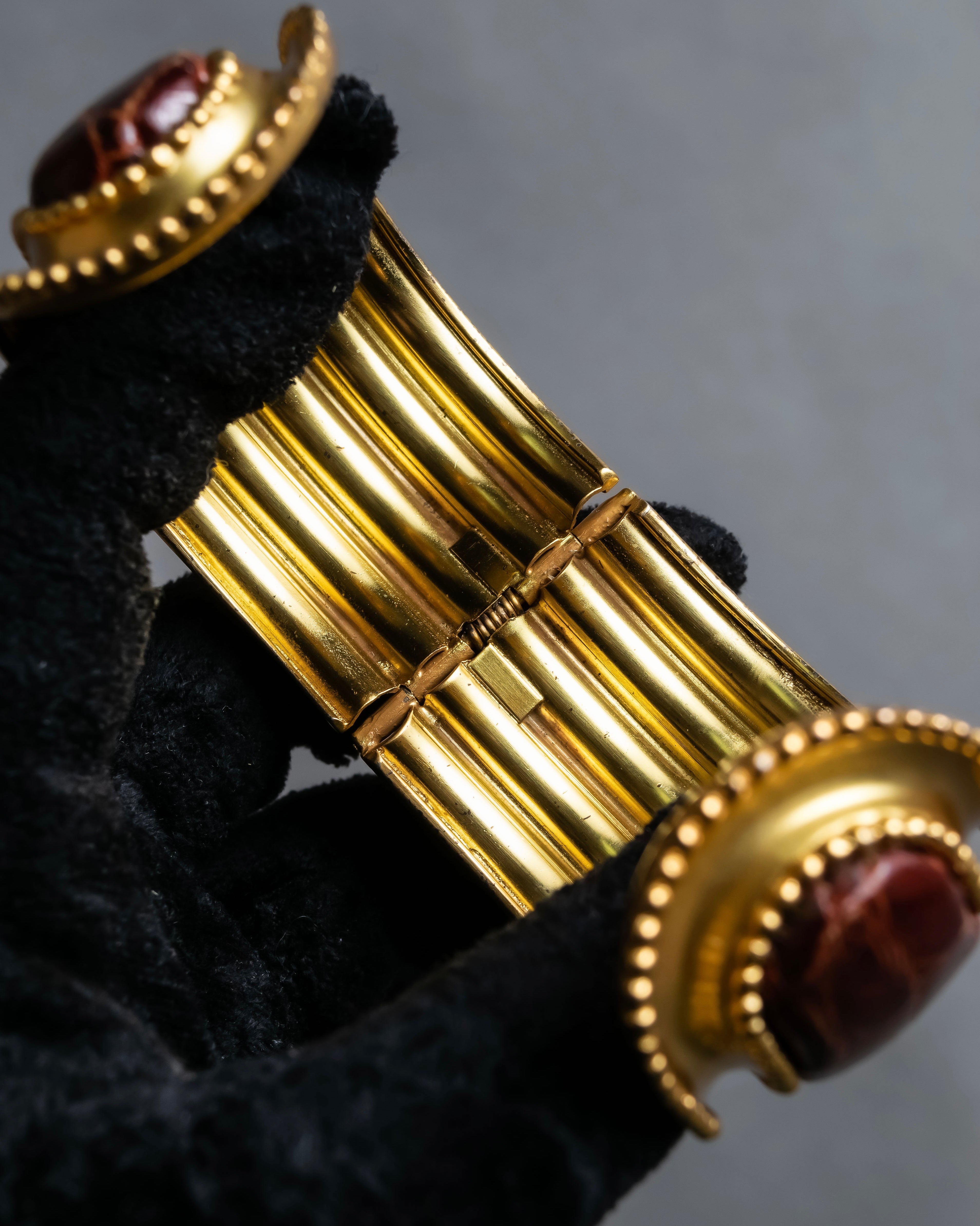 "LOEWE" Leather combination half moon gold bangle