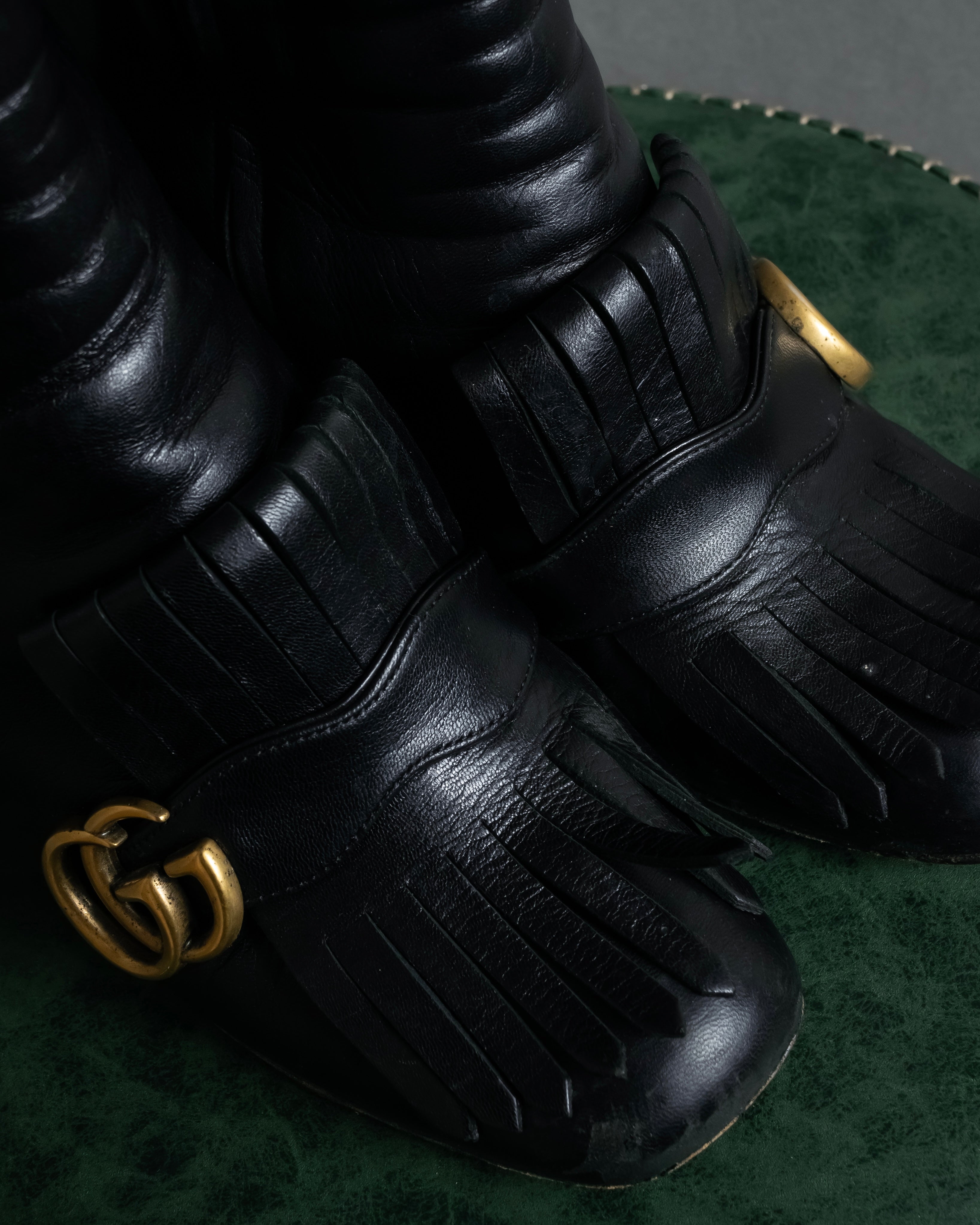 "GUCCI" Leather gg fringe heeled ankle boots