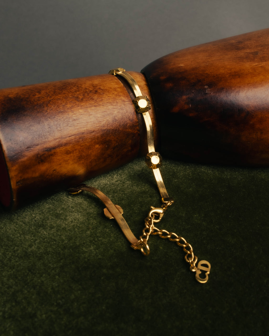 "Christian Dior" 90's-00's Fluted gold tone chain anklet
