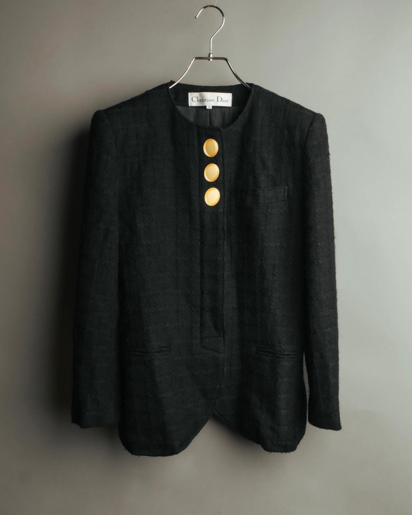 -SPECIAL- "Christian Dior" 80's-90's Textured collarless wool jacket