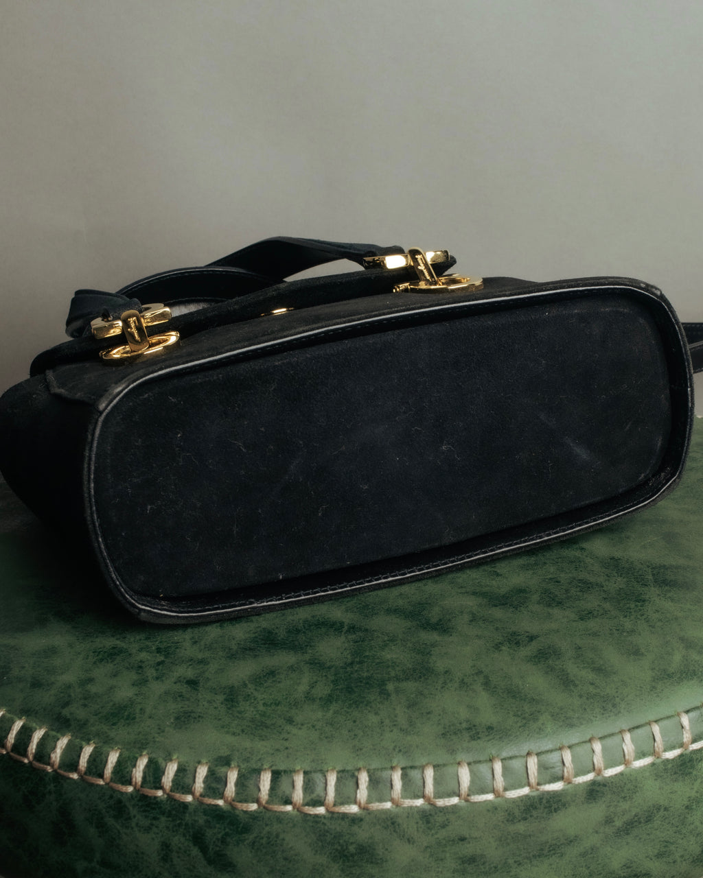 “Salvatore Ferragamo” 1995 Double gancini suede leather handbag