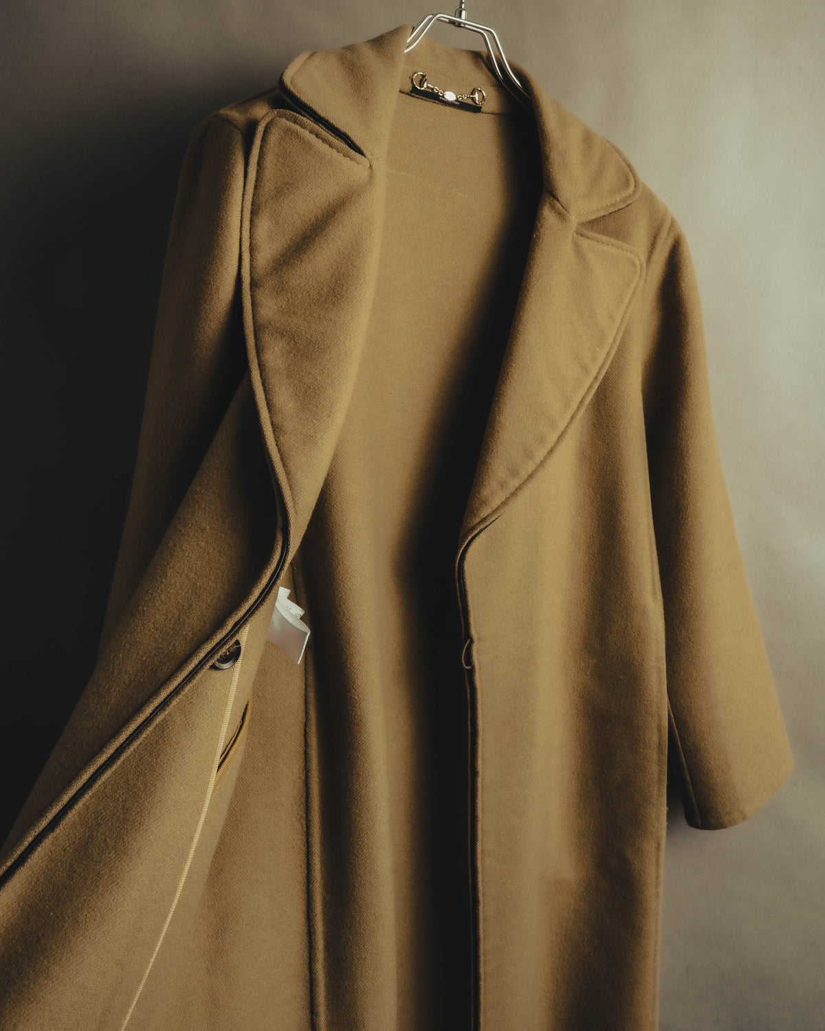“GUCCI” 00’s-10’s Cashmere-blend leather-trimmed belted long coat