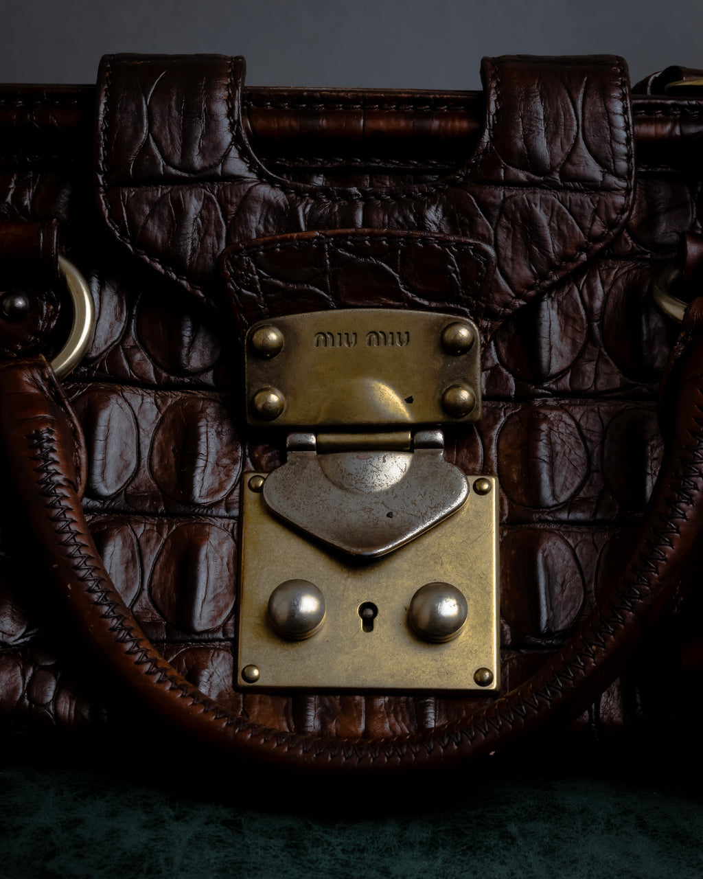 "MIU MIU" Antique design crocodile embossed leather 2way bag