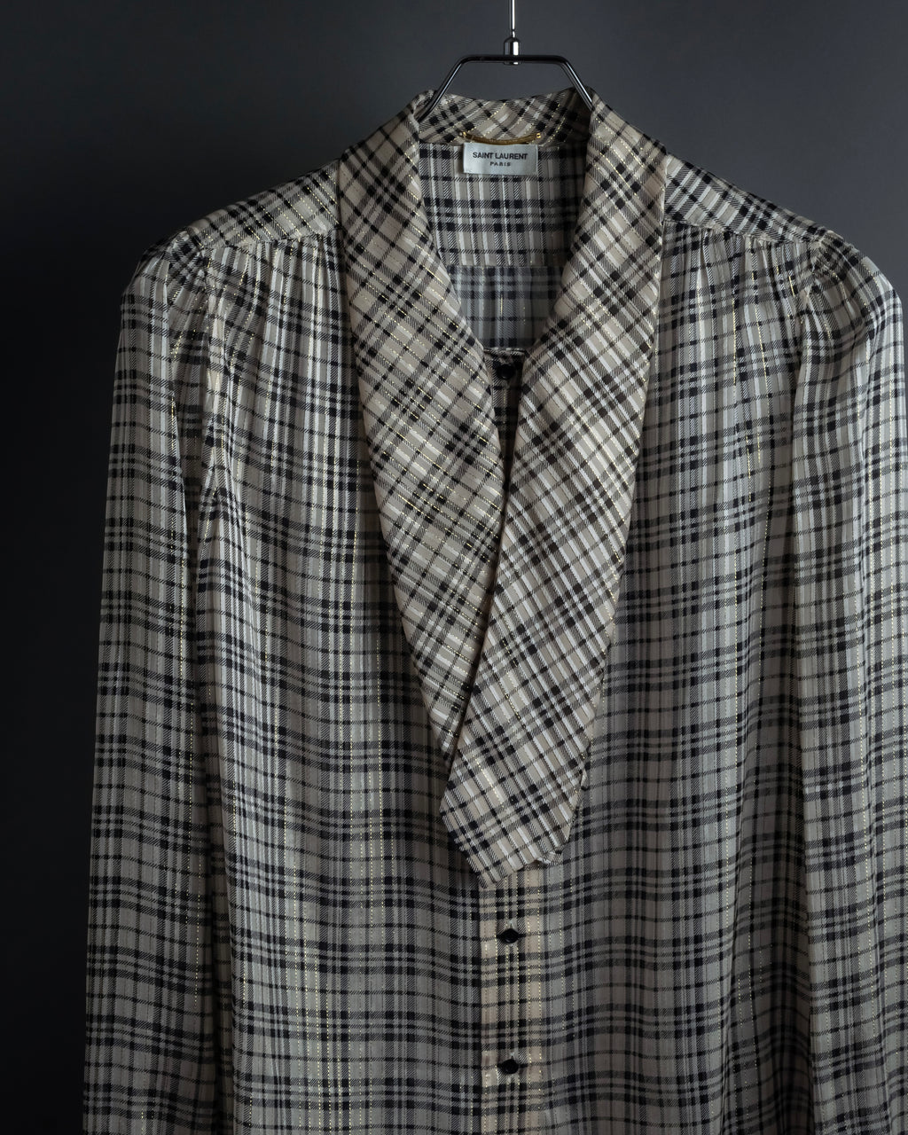 "Saint Laurent" Lame check pattern bow tie shirt
