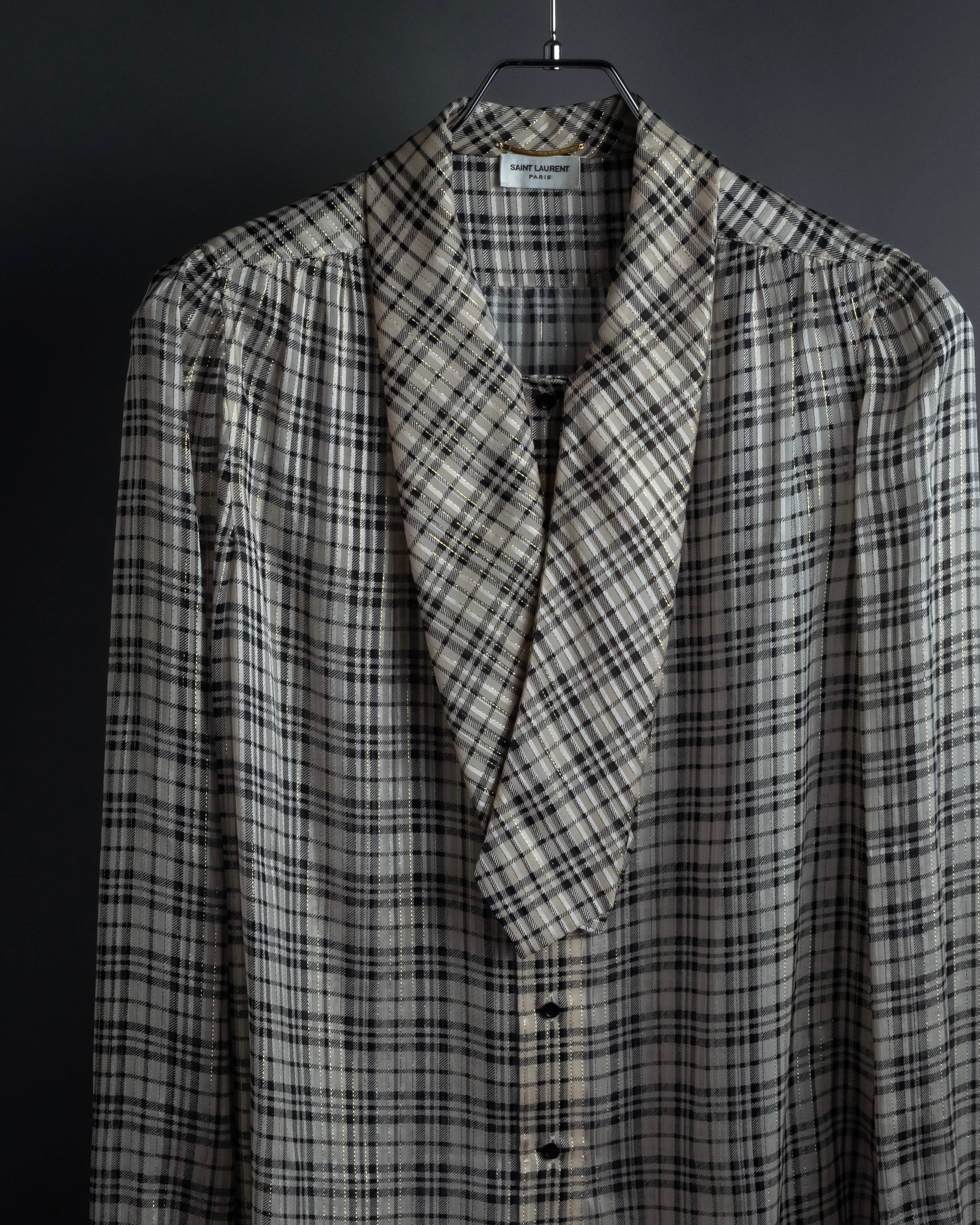 "Saint Laurent" Lame check pattern bow tie shirt