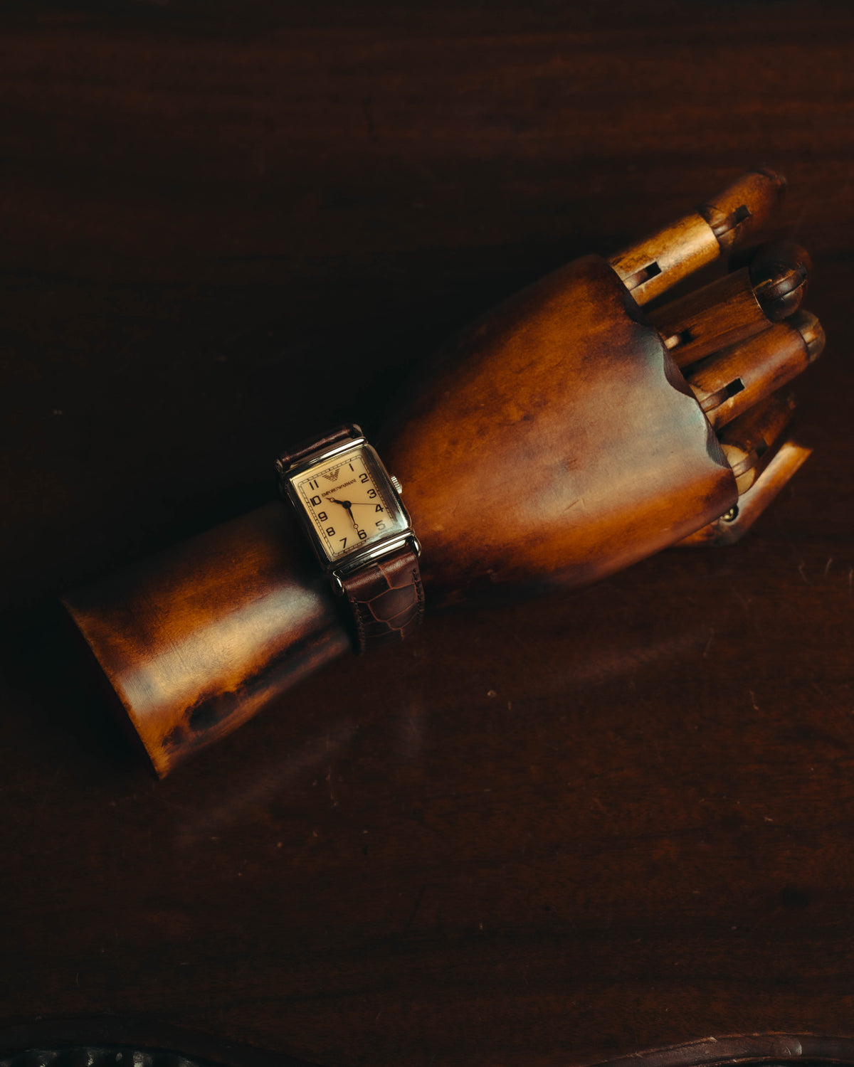 “EMPORIO ARMANI” Late 90’s-early 10’s Art deco rectangular leather strap watch
