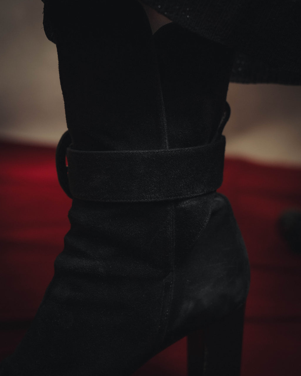 -SPECIAL- "Hermès" 90's-00's Margiela era fold-over black suede belt boots