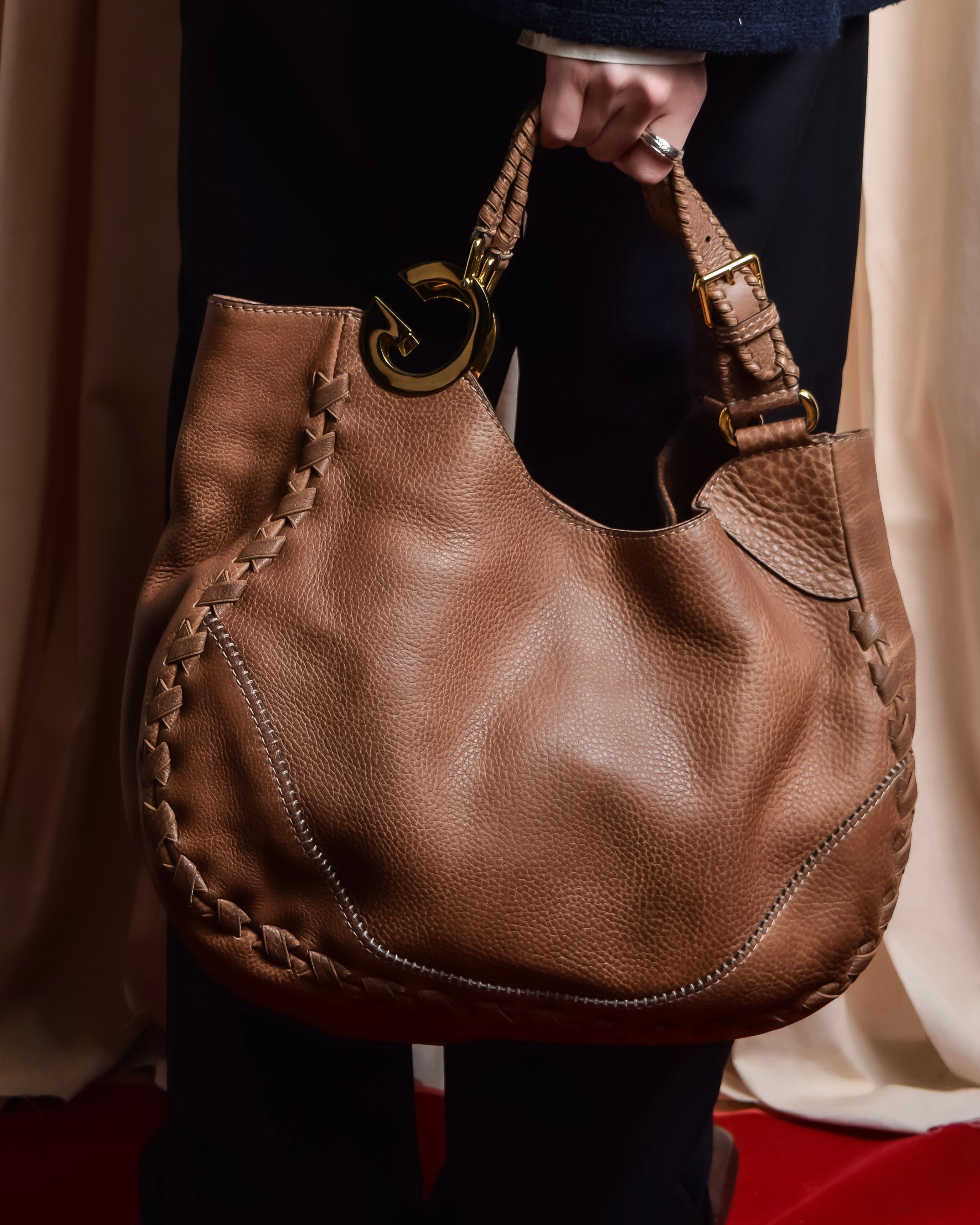 "GUCCI" Charlotte whipstitch hobo leather shoulder Bag