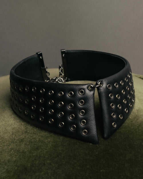 –SPECIAL– "Christian Dior" Late 2000s-2020s Eyelet leather choker necklace