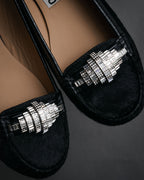 “SALVATORE FERRAGAMO” 00’s Haircalf crystal ornament shoes