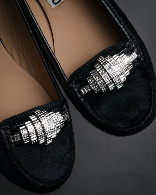“SALVATORE FERRAGAMO” 00’s Haircalf crystal ornament shoes