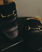 "GUCCI" 2010's Fur lined horsebit leather loafer mule