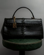 "YVES SAINT LAURENT" Whip stitch design crocodile foil stamped leather hand bag