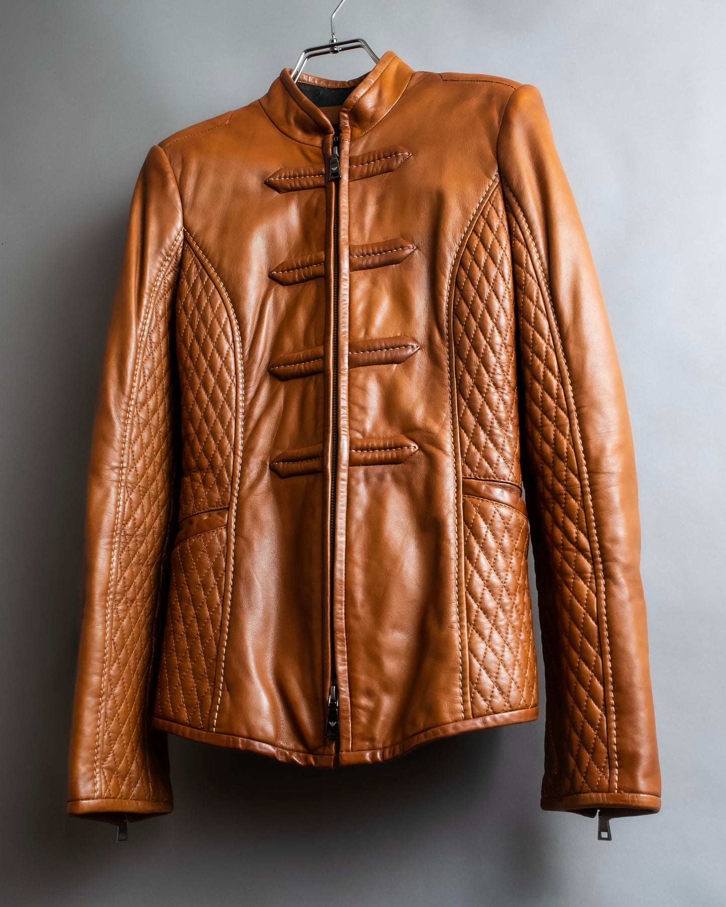 "EMPORIO ARMANI"  Quilted design brown color leather jacket