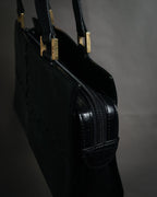 “YVES SAINT LAURENT” 90’s–Early 00’s Croc embossed leather woven stitch tote bag