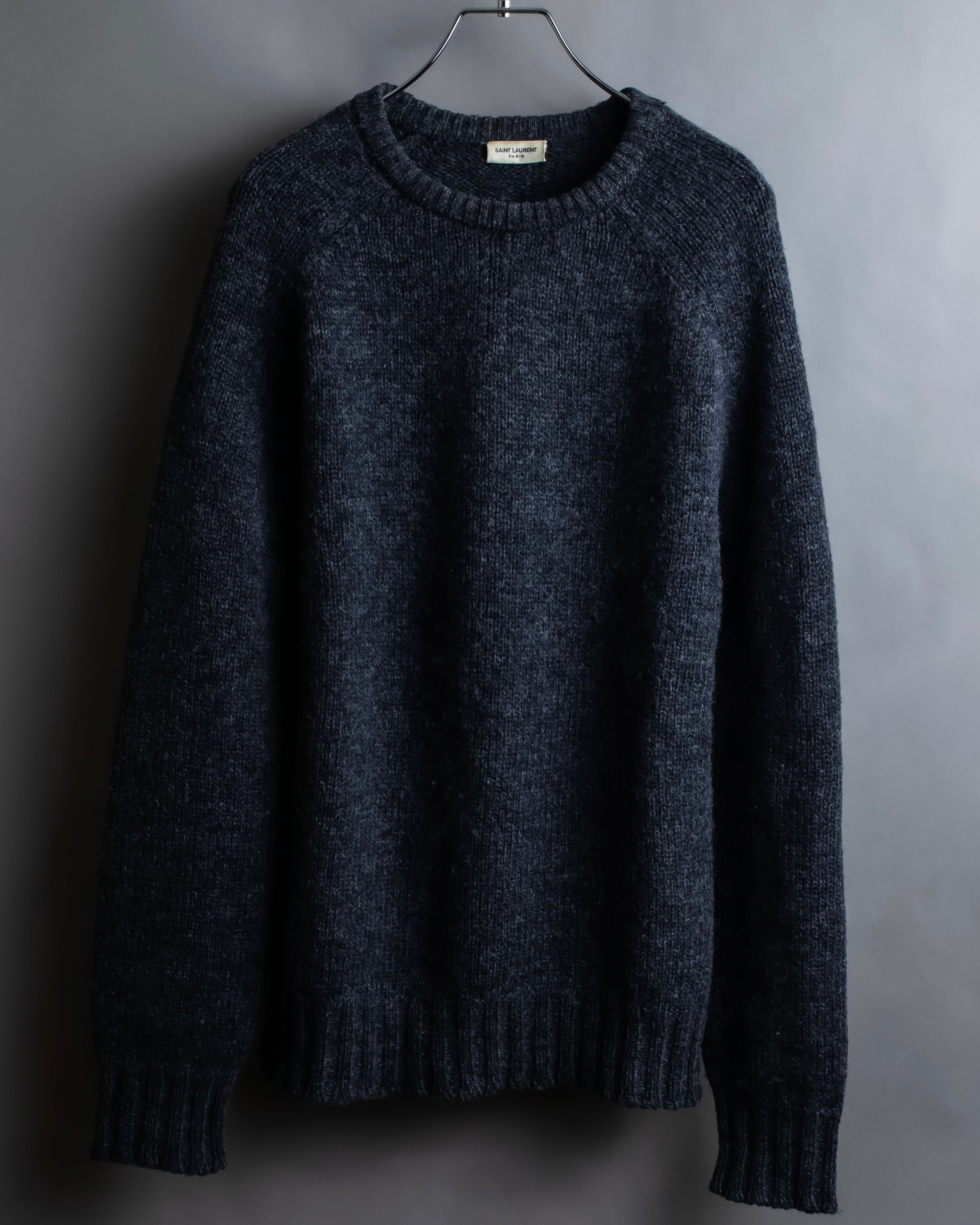 "Saint Laurent" Long-haired wool charcoal tone knit pullover
