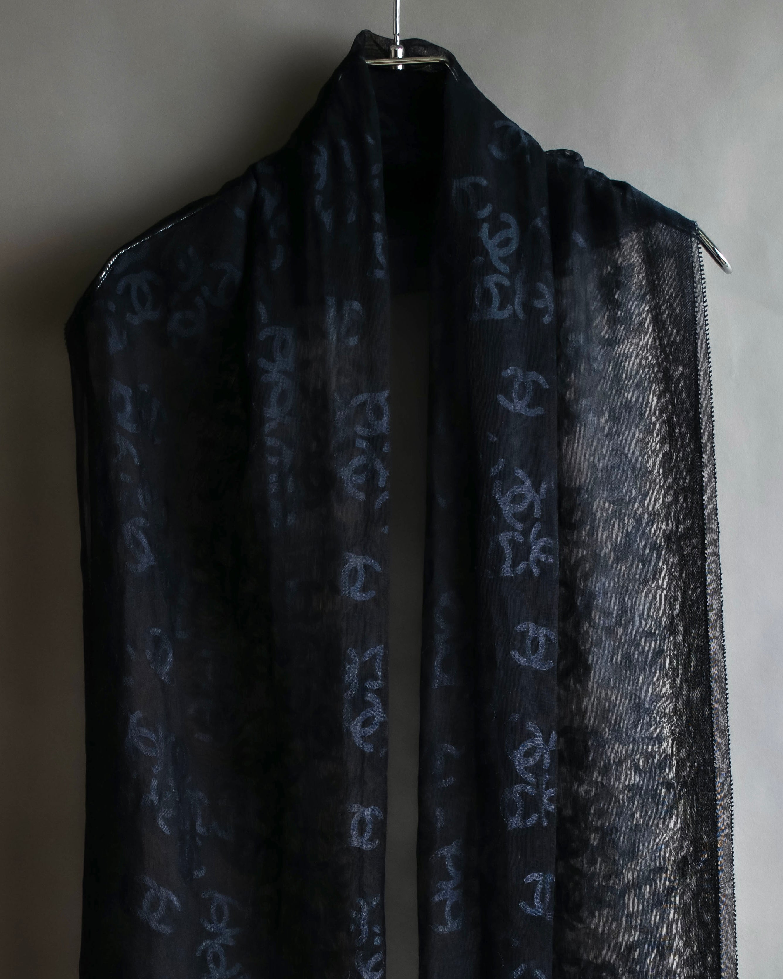 "CHANEL" Coco Mark scattered sheer large scarf