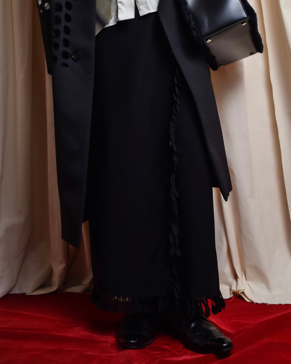 "ISSEY MIYAKE" Organic cutout fringe wrap skirt
