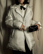 "MAISON MARGIELA" Multi-stripe pattern quilted padded oversized tailored coat