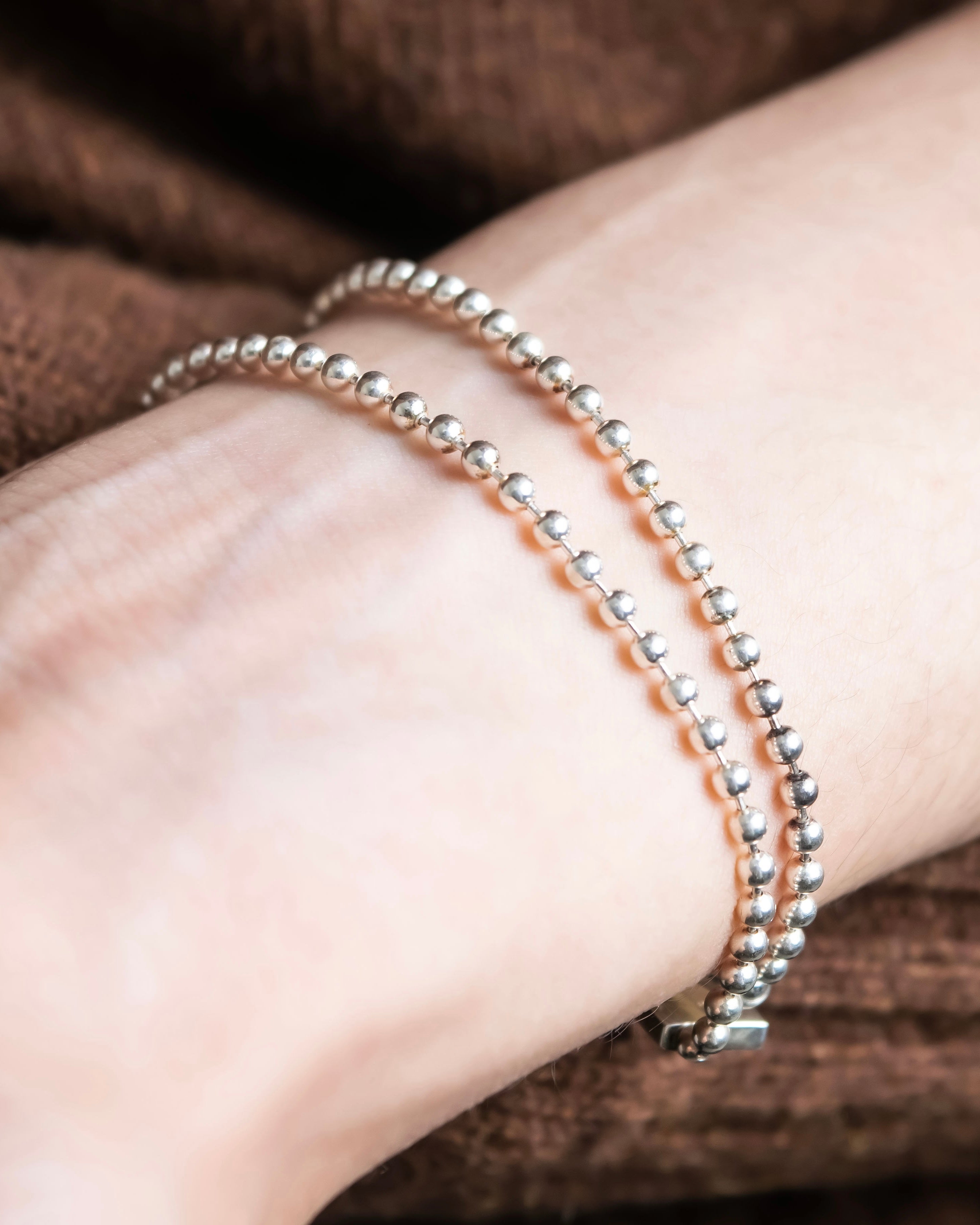 "GUCCI" Ball chain logo engraved plate bracelet