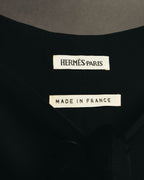 “HERMÈS” 90’s-00’s Minimal black silk wrap skirt