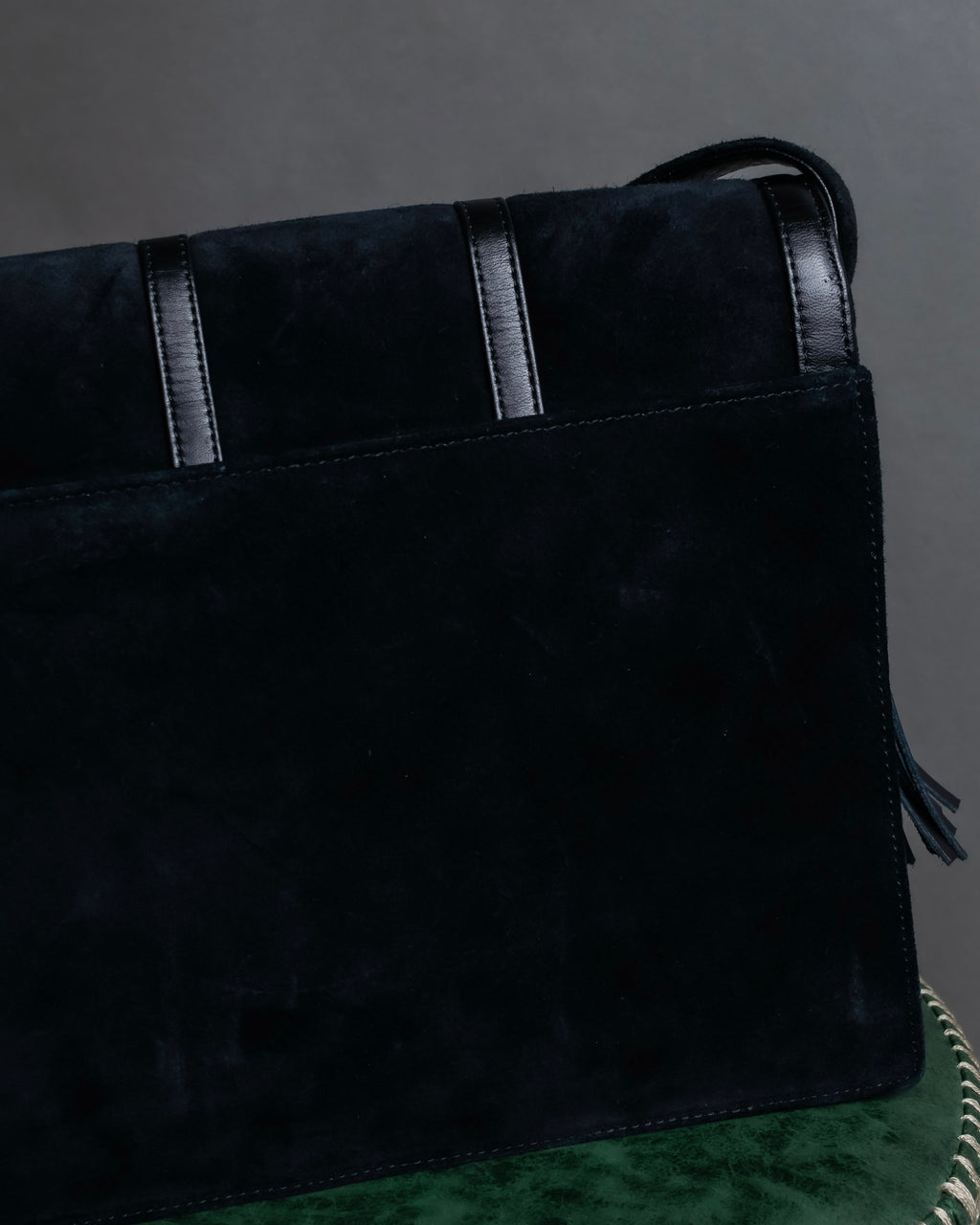 "YVES SAINT LAURENT" Gold medallion motif design suede leather shoulder bag