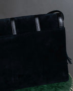 "YVES SAINT LAURENT" Gold medallion motif design suede leather shoulder bag