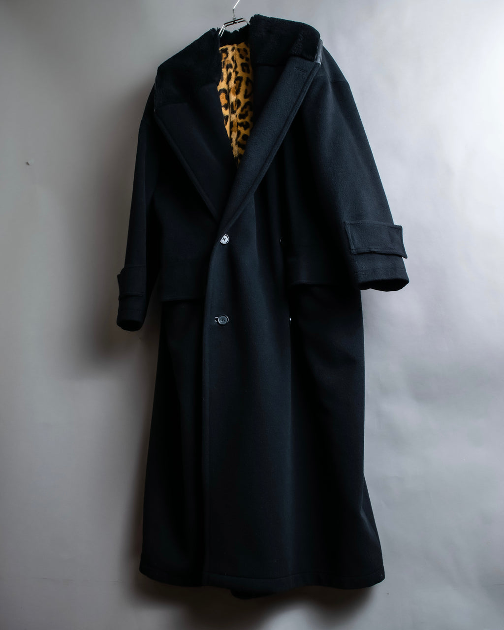 "GIANNI VERSACE UPDATE"
 Fur trimmed wool cashmere maxi double breasted coat