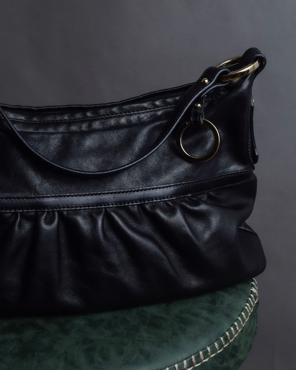 "FENDI" Gold metal gatherd design leather one-shoulder bag