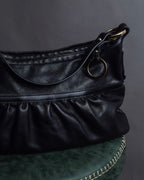 "FENDI" Gold metal gatherd design leather one-shoulder bag