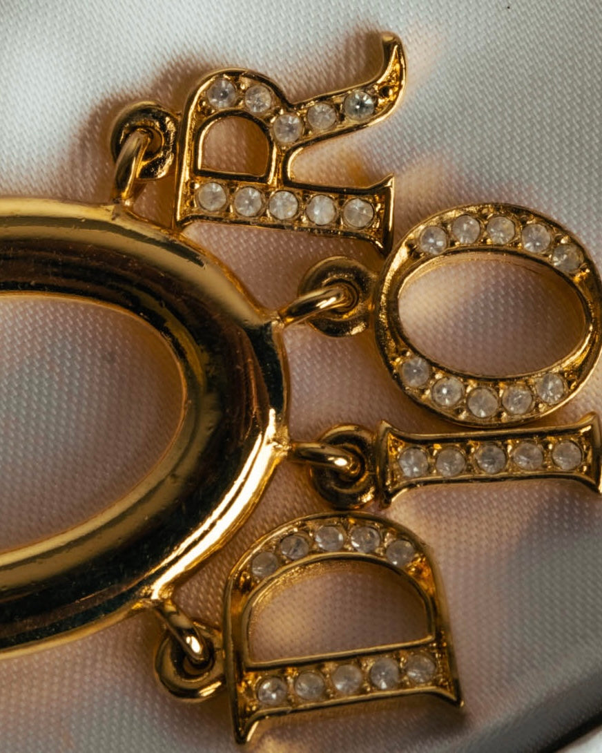 "Christian Dior" 90's-00's Gold tone logo charm pendant necklace