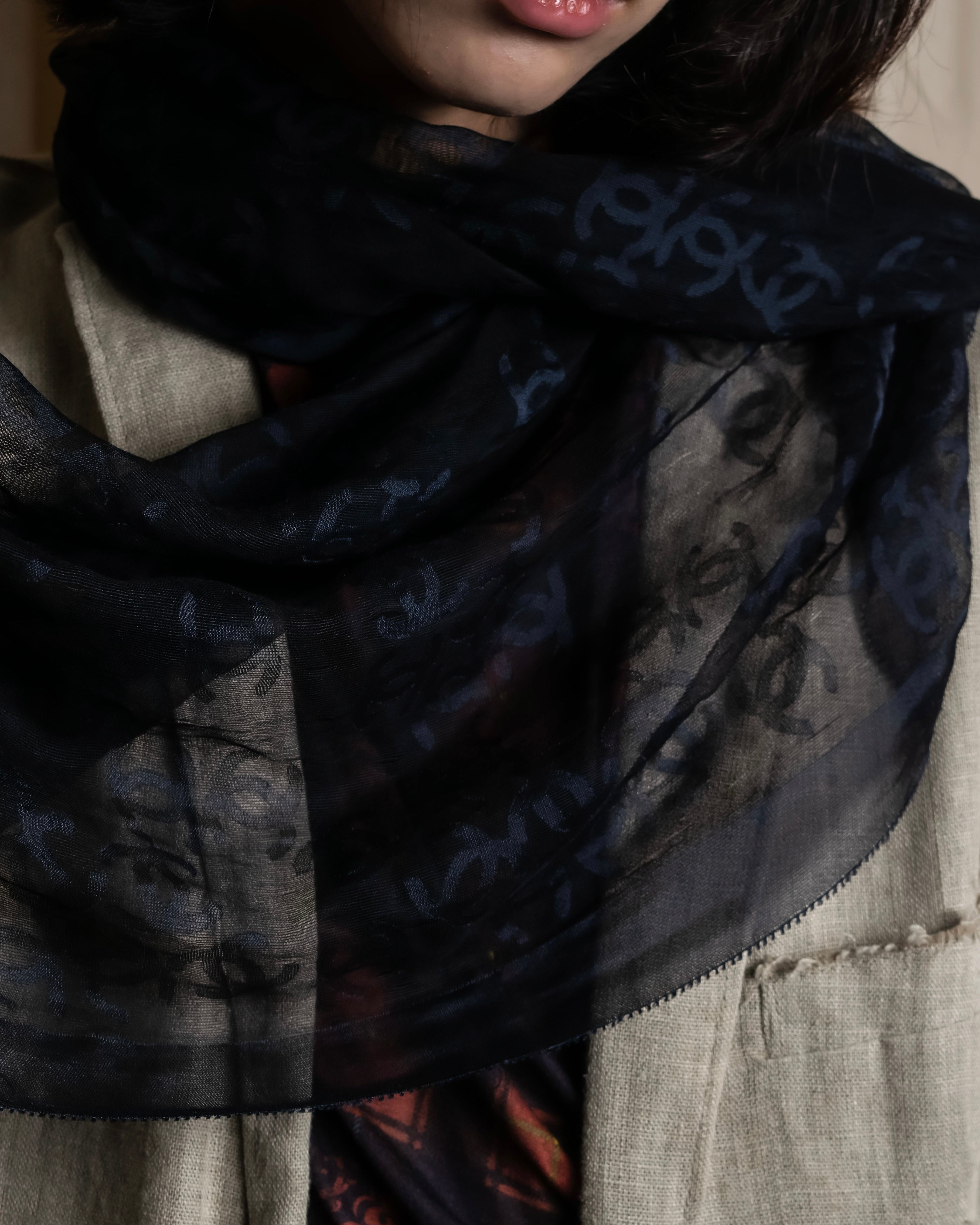 "CHANEL" Coco Mark scattered sheer large scarf