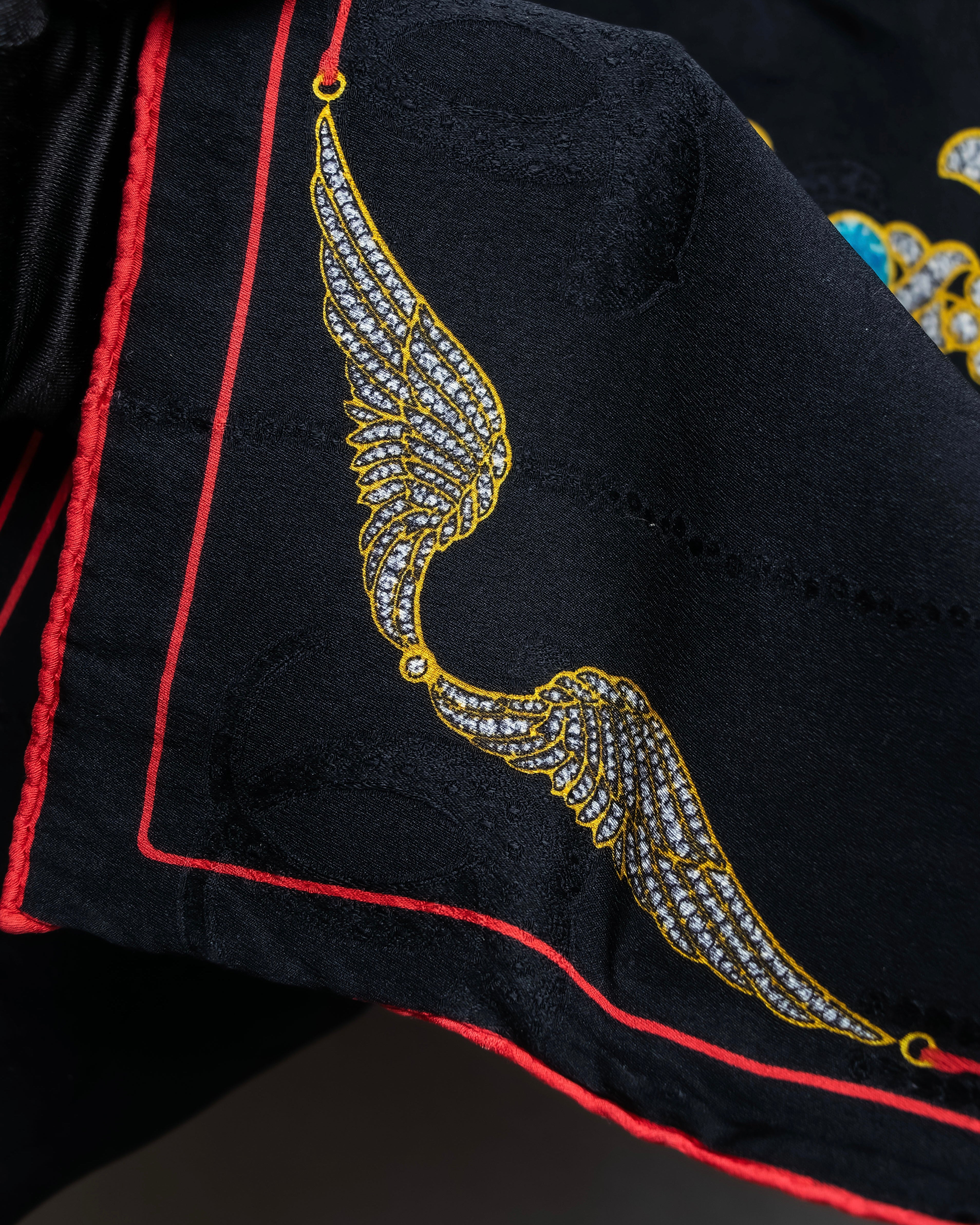 "Cartier" Gemstone brooch motif silk square scarf