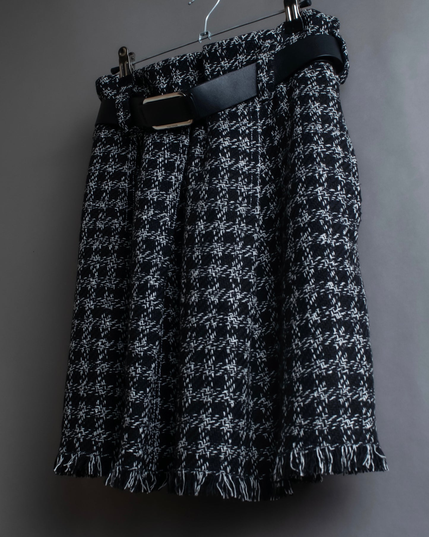 "LOUIS VUITTON" Houndstooth fringe design belted skirt