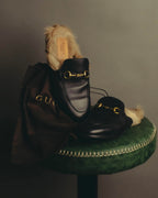 "GUCCI" 2010's Fur lined horsebit leather loafer mule