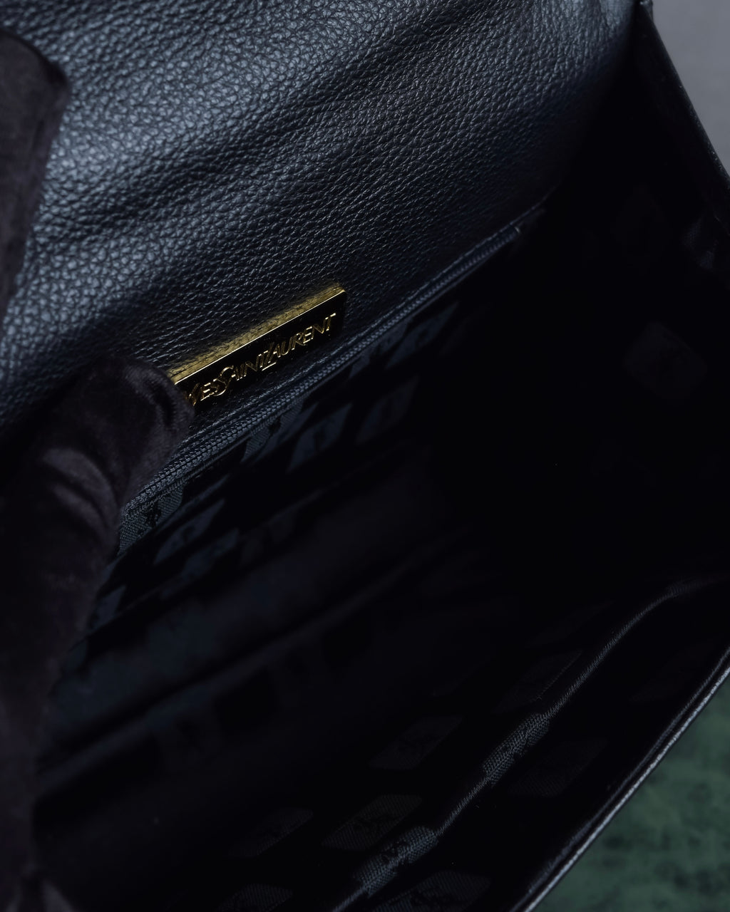 "YVES SAINT LAURENT" Hand stitched design trapezoid leather bag