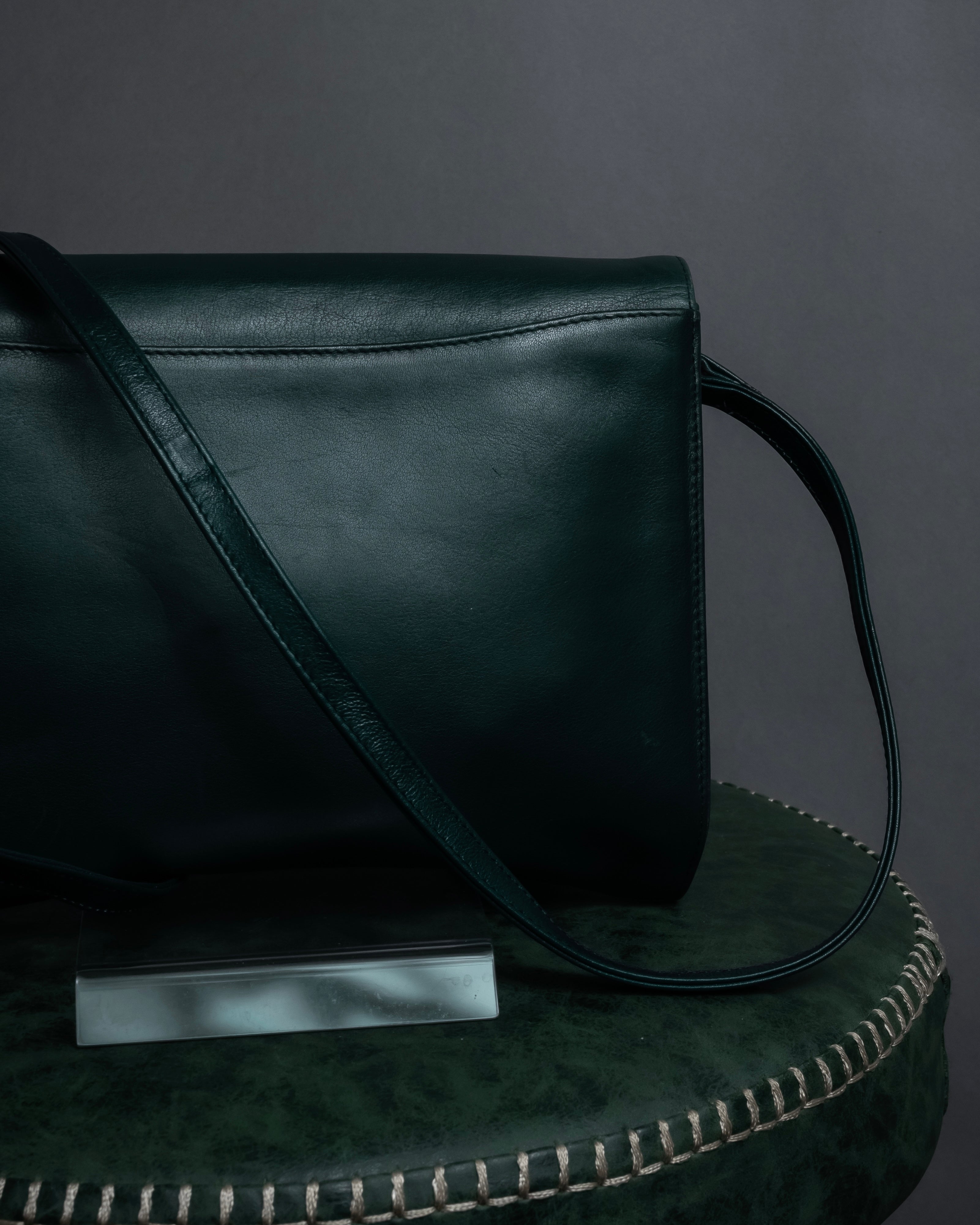 "Valentino Garavani" 80's Knot detail logo engraved dark green leather bag