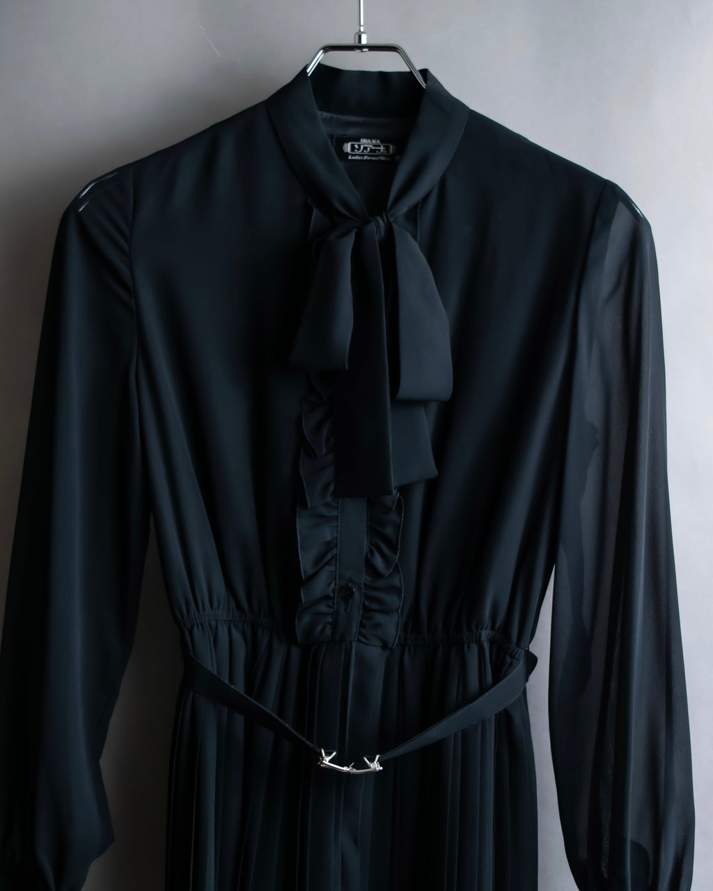 "SOANA" Bowtie belted design long black dress