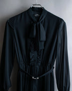 "SOANA" Bowtie belted design long black dress