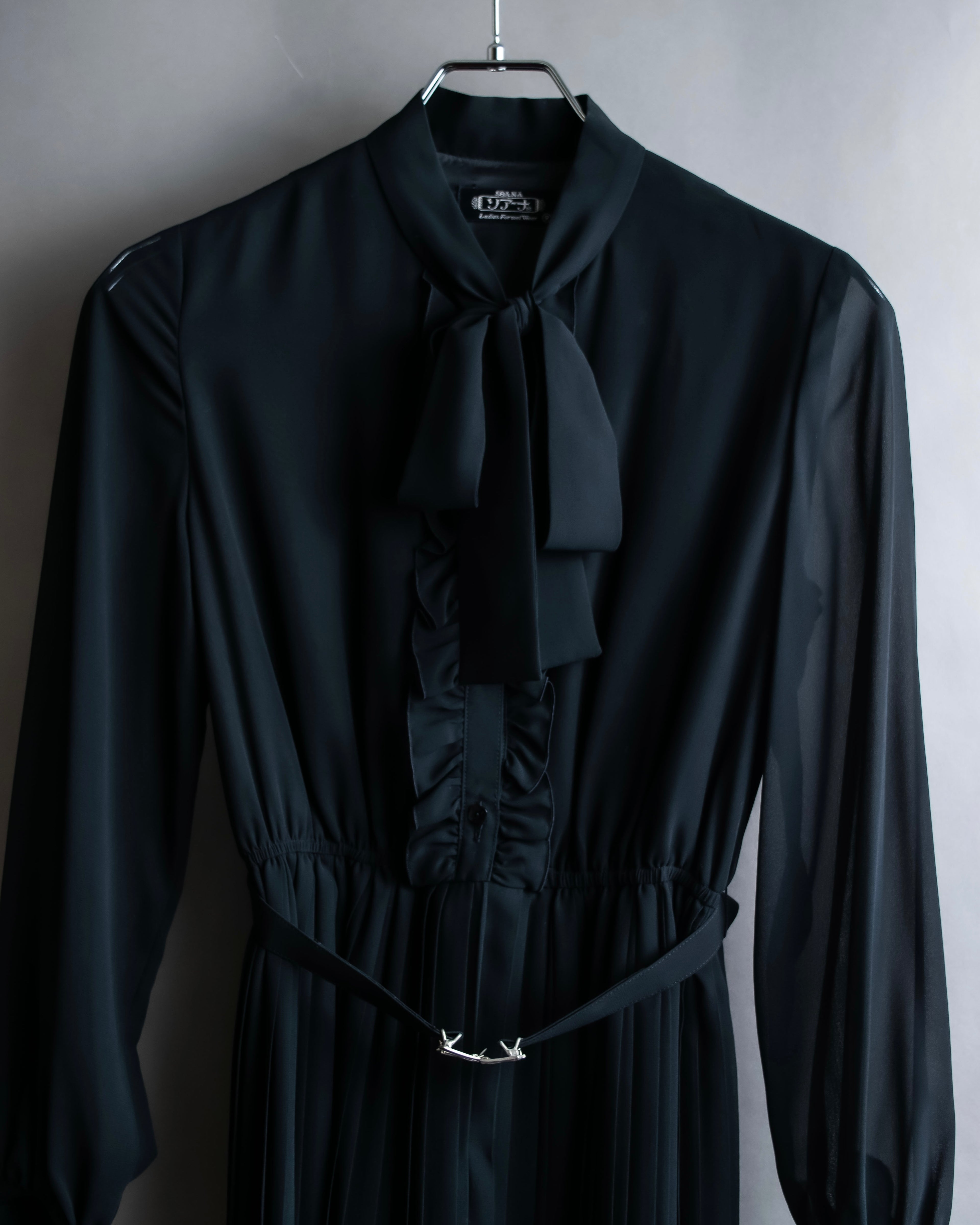 "SOANA" Bowtie belted design long black dress