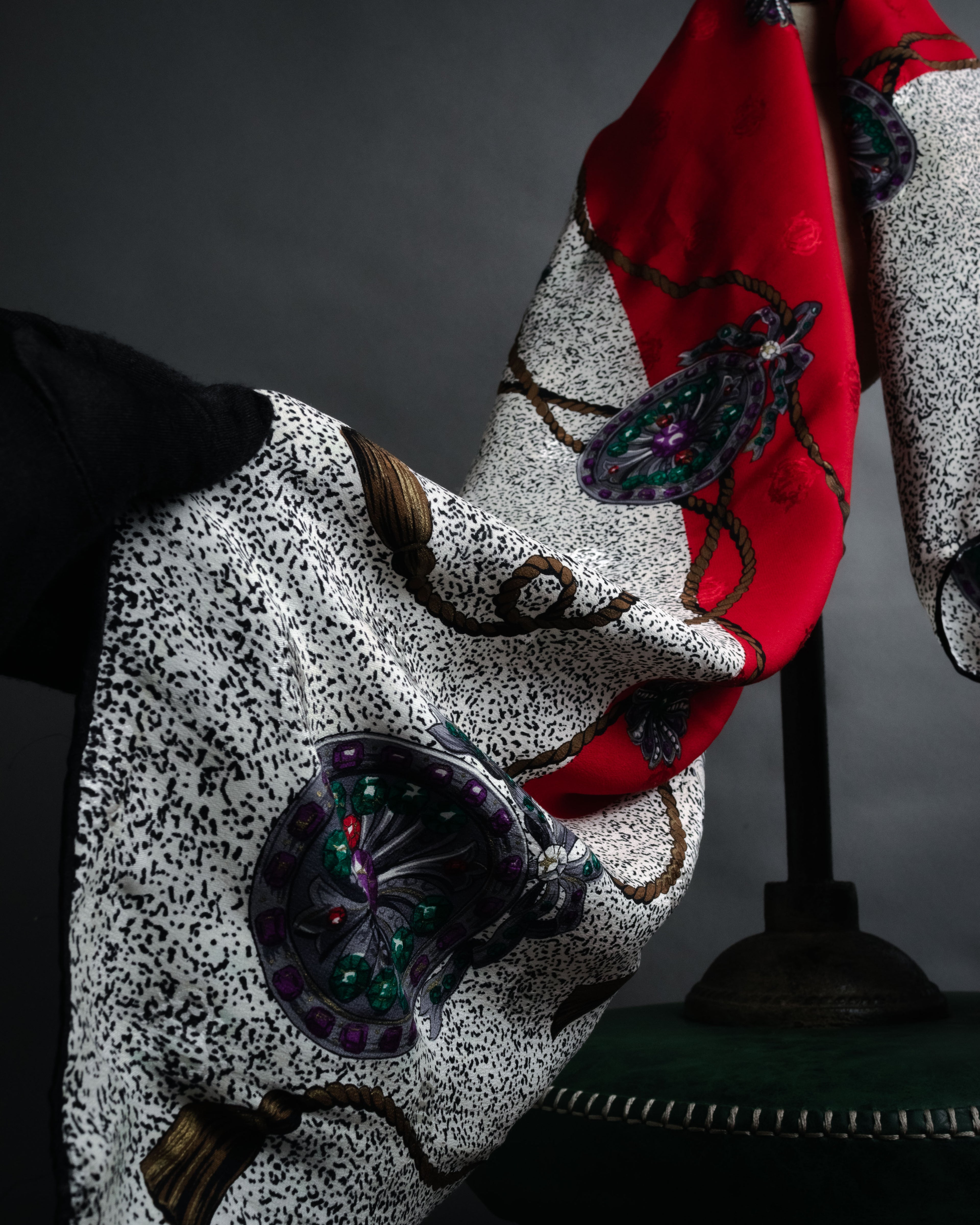 “Christian Dior” 80’s-90’s Jewelry motif monogram silk scarf