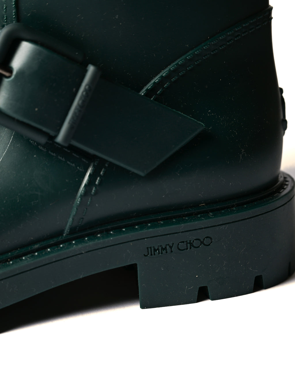 JIMMY CHOO/ Belts Detailed Rubber Rain Boots Dark Green