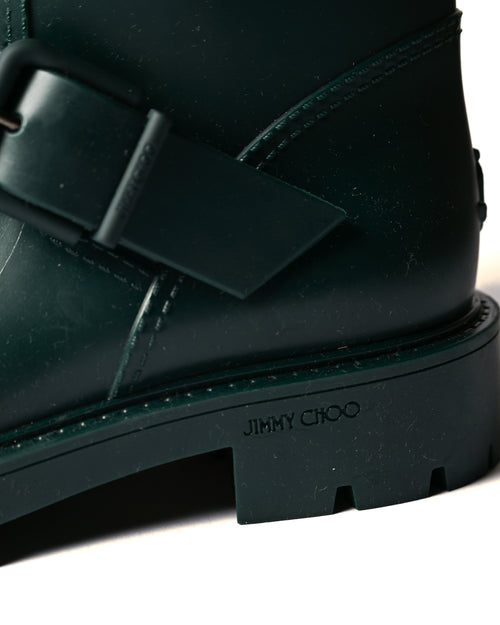 JIMMY CHOO/ Belts Detailed Rubber Rain Boots Dark Green